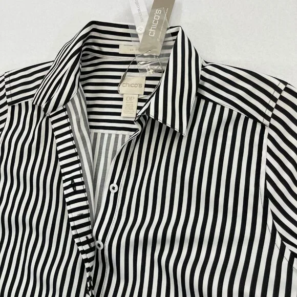 SOLD NWT CHICOS Size 0P Petite Small No-Iron Long Sleeve White Striped Shirt - Picture 6 of 16